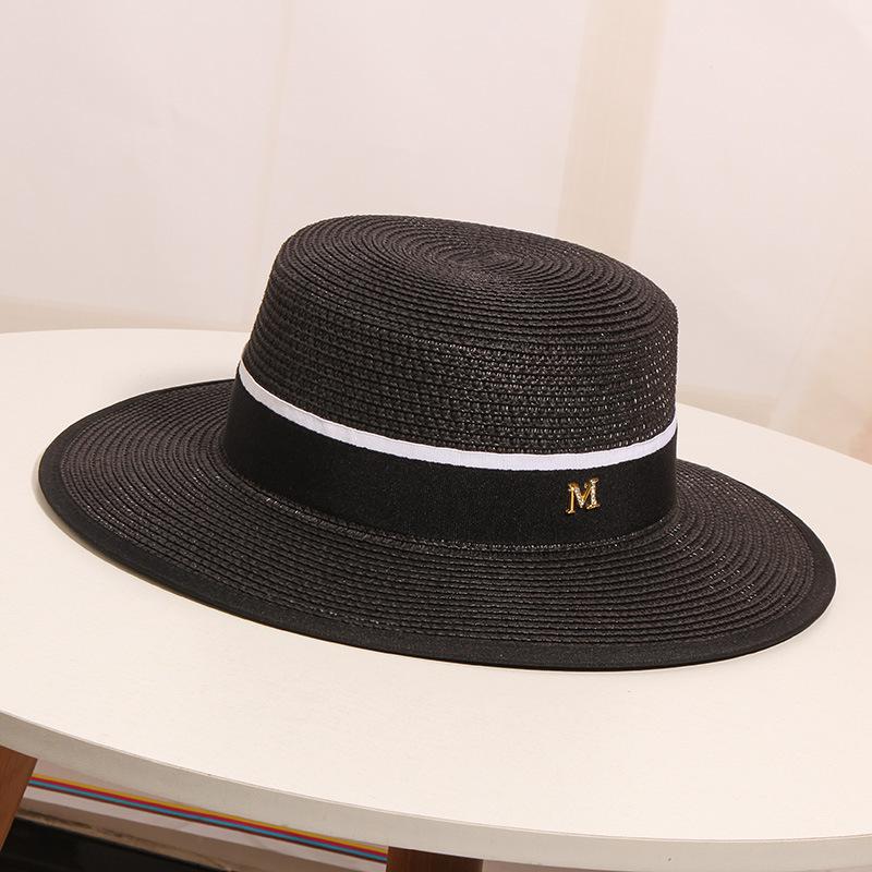 Women's Summer Outing On The Beach Sun Shading Sun Protection Straw Hat  Woven Flat Top British Top Hat