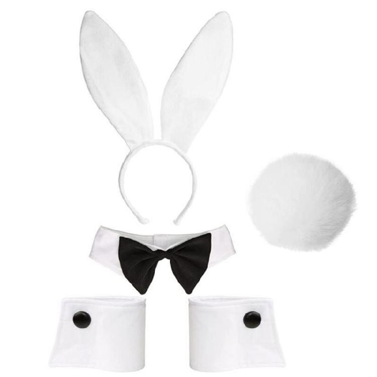 Easter Rabbit Costume Set Plush Rabbit Ears Hair Bands Rabbit Ears Headbands Bowtie Tail Set Animal Hair Hoop Set