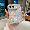 Luxury 3D Embossed Watercolor Floral Phone Case For IPhone DUO 18 Fold Fabric Wrist Strap Aesthetic Trendy Shockproof Anti Scratch Protection Cover