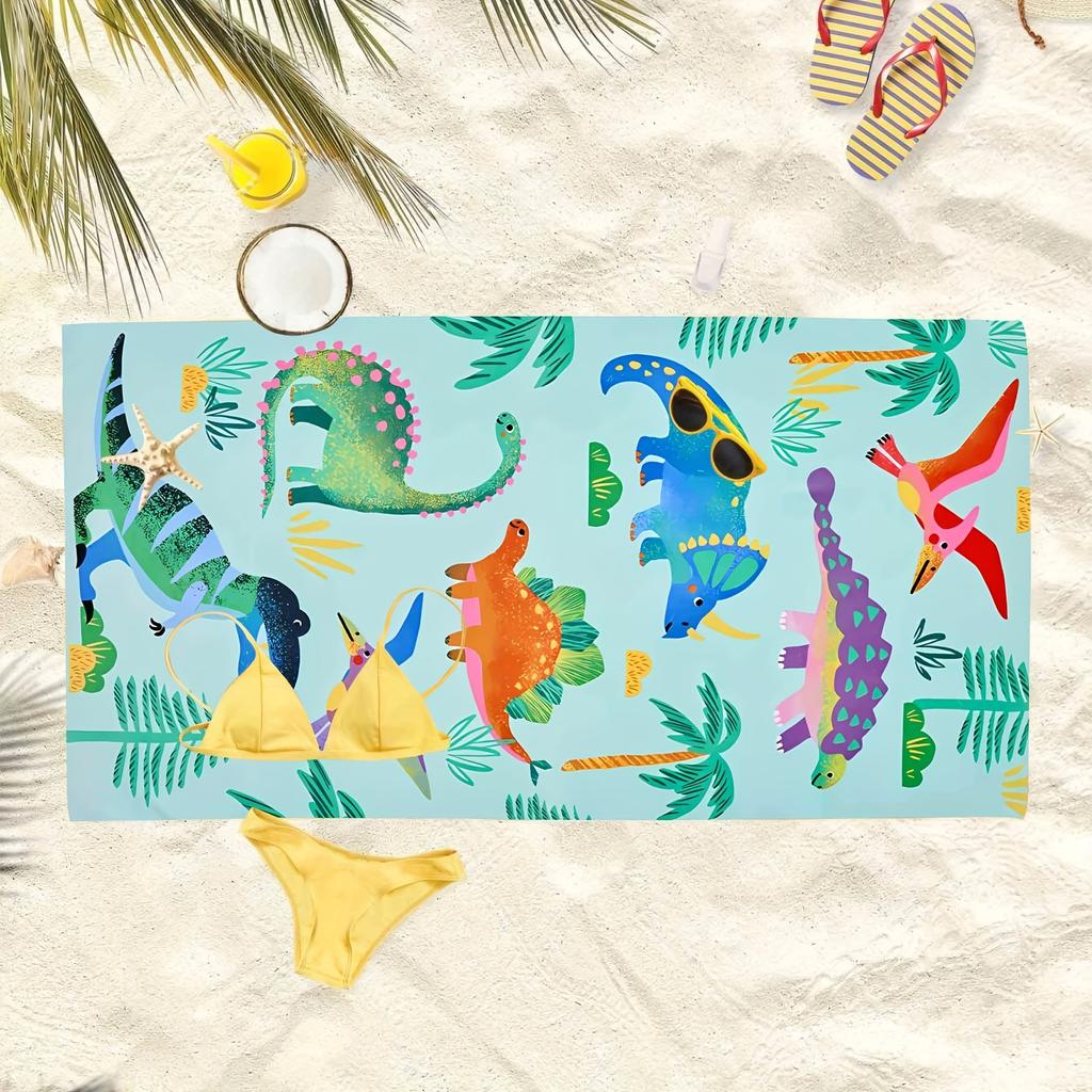 1pc Playful Dinosaur Print Polyester Beach Towel, 2D Printed, Festival-Ready, Quick-Drying/Soft, Ideal for Beach/Camping/Surfing