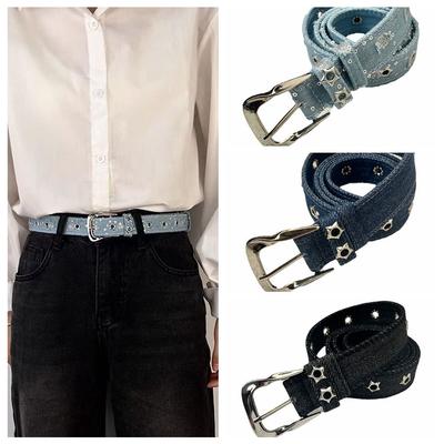 Wide Retro Jeans Belt Korean Style Denim Belt Fashion Metal Buckle Belts  Women