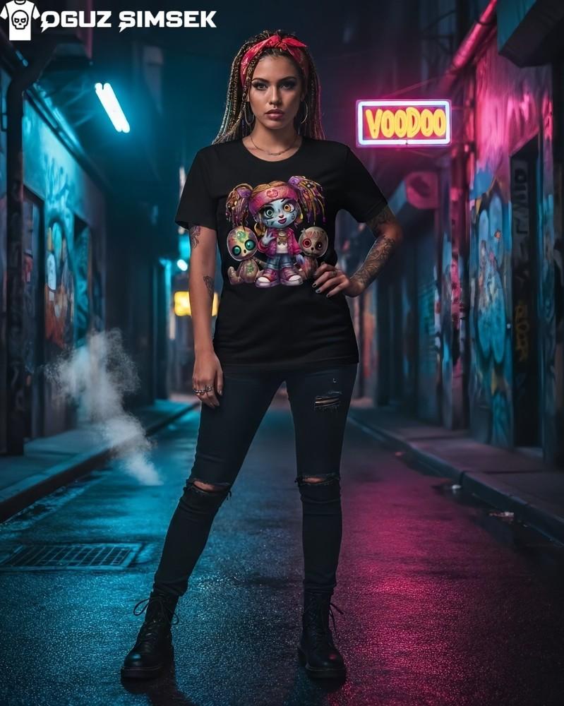 

Voodoo Doll Girl T-Shirt – Cute Gothic Urban Cartoon Halloween Tee L