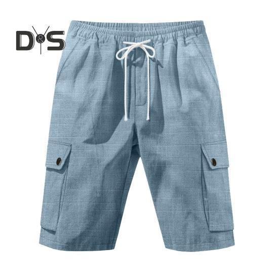 Pantaloni scurți pentru bărbați, culoare uni, pantaloni scurți cargo cu picior largi, cu buzunare, cu talie elastică, cu șnur, pantaloni scurți de plajă, îmbrăcăminte pentru timpul liber pentru călătorii