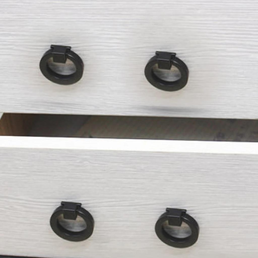 2pcs-Black Drawer Small Handle Wardrobe Cupboard Door Single Hole Circular Pull Ring