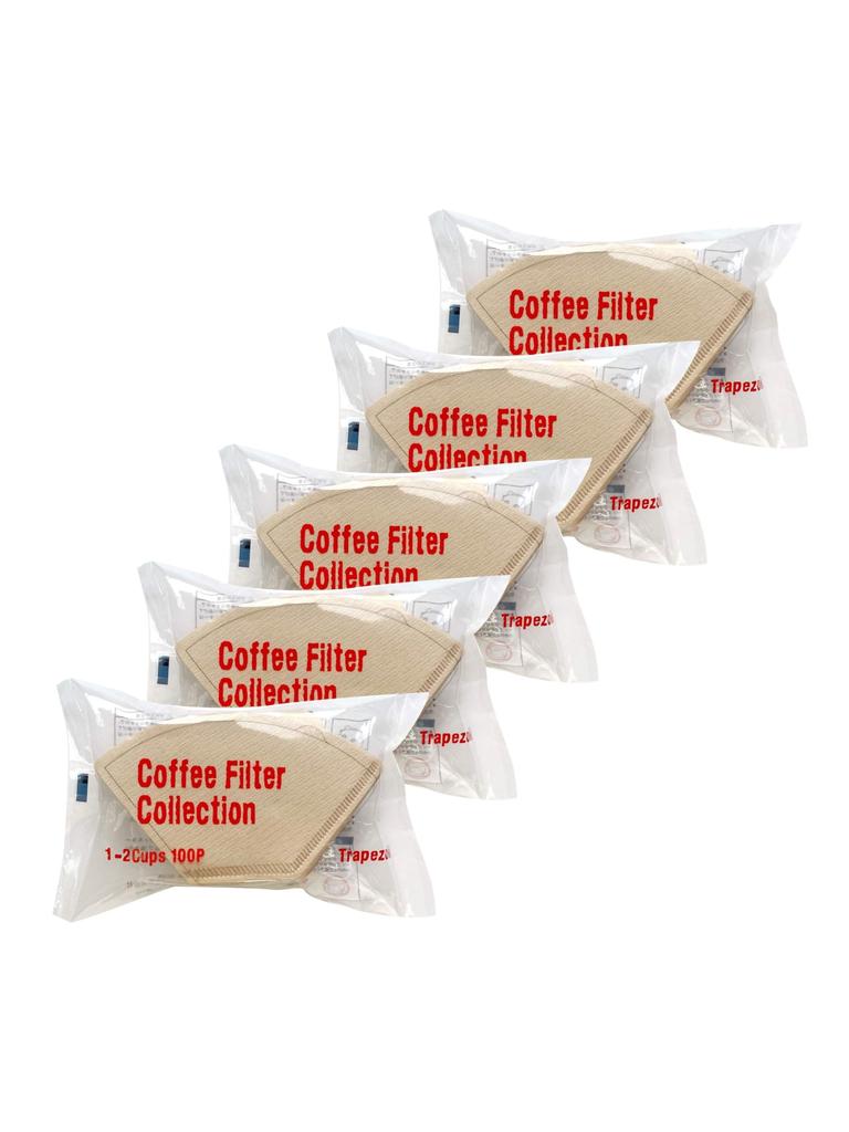 Kanae Paper KS Kaffeefilter, Trapezform, 1-2 Tassen, 100 Filter x 5 Packungen, Ungebleicht, Braun