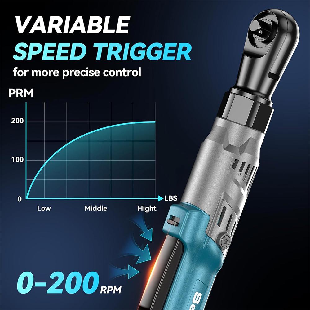SEESII 21V Cordless 3/8" Electric Ratchet Wrench 90NM Electric Wrench 3" Extended Ratchet Wrench 200RPM Power Car Repair Tools