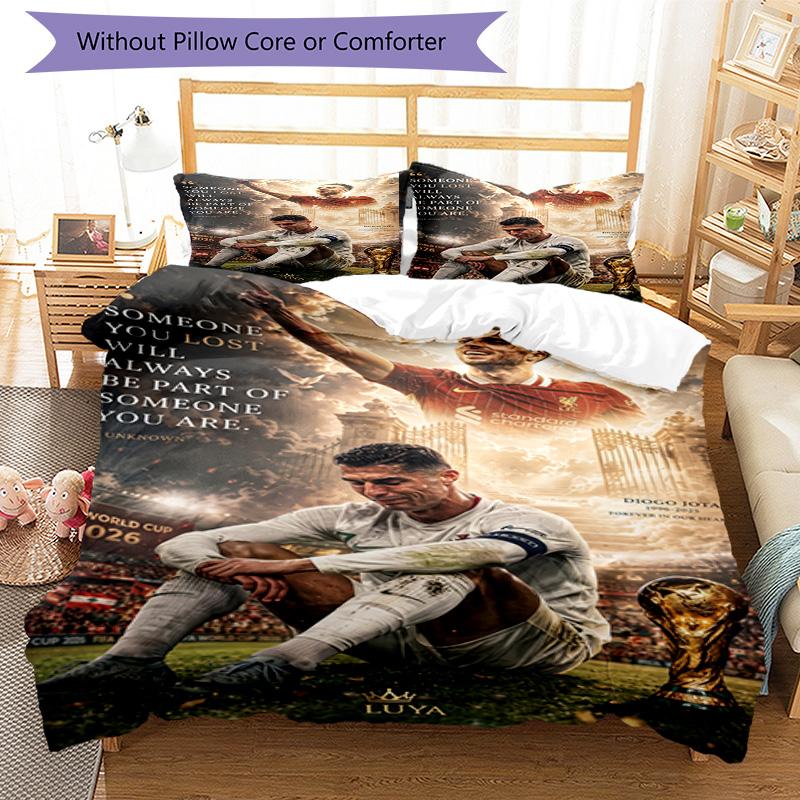 Ronaldo's Cristiano Ronaldo's Journey Bedding Set, Breathable Duvet Cover with Pillowcases, Soft Bed Linen for Bedroom Home Decoration, Perfect Festiv