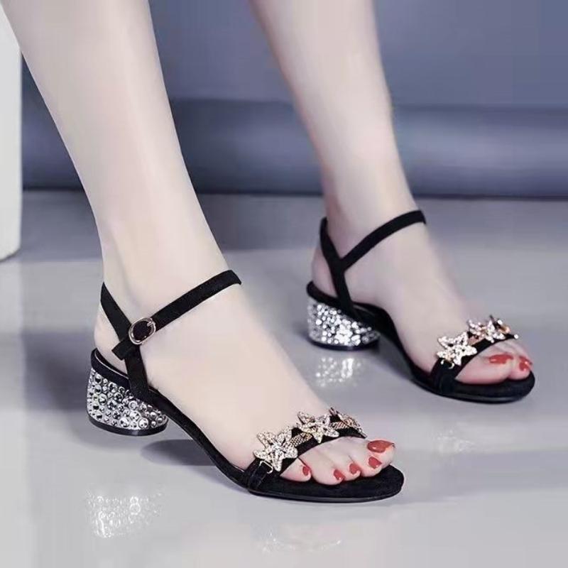 Fashionable Roman Sandals Daily 2024 Spring New Water Diamond Inlaid Simple Temperament Versatile Comfortable Women's Shoes