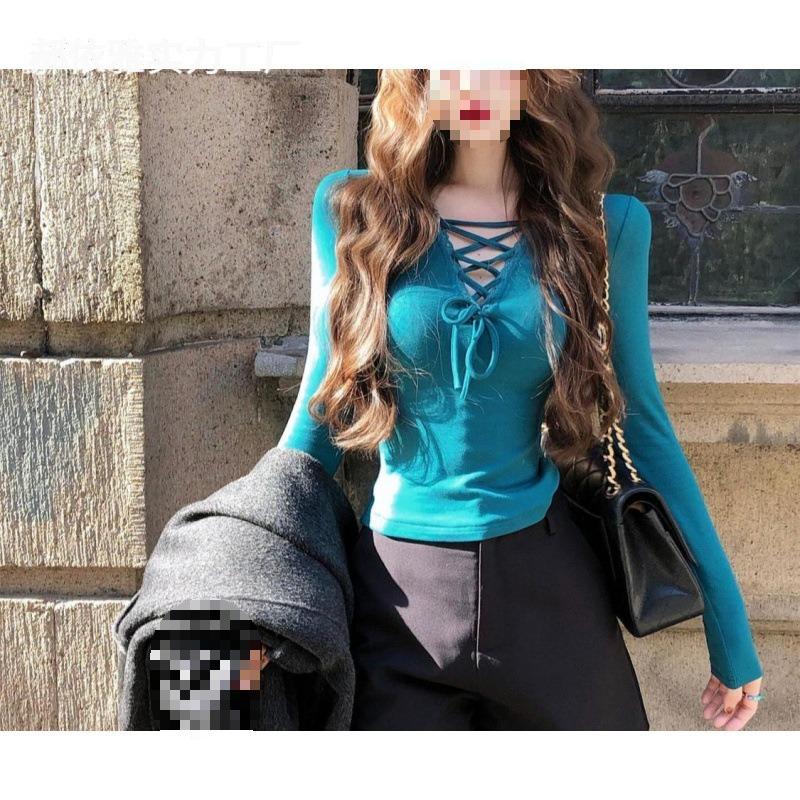 Neckholder-Träger-Top Damen Winter Innen Poliertes Unterhemd Kurz Langarm Enganliegendes Hemd Trend