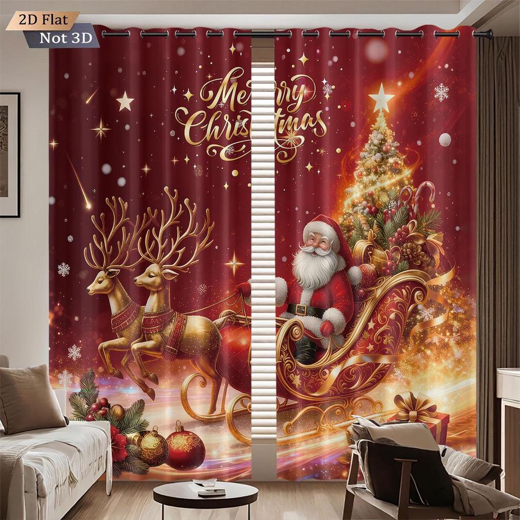 Customizable 3D Santa Christmas Blackout Curtains - High Precision Polyester with Sun Protection