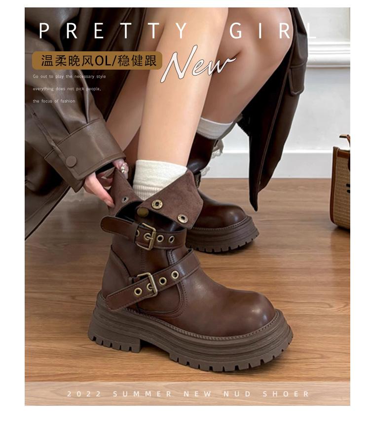 Cowhide Edition~ 2025 Thick-soled Maillard Medium Boots Women's 2025 New British Retro Brown Martin Boots