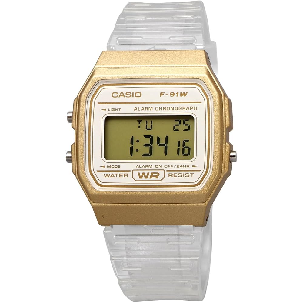 Casio F-91WS-7A2 Digital Quartz Watch Unisex Gold Clear Color Fashion Style