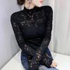 2021 Autumn Stand-up Collar Lace Long Sleeve Hollow Slimming Women's Top
