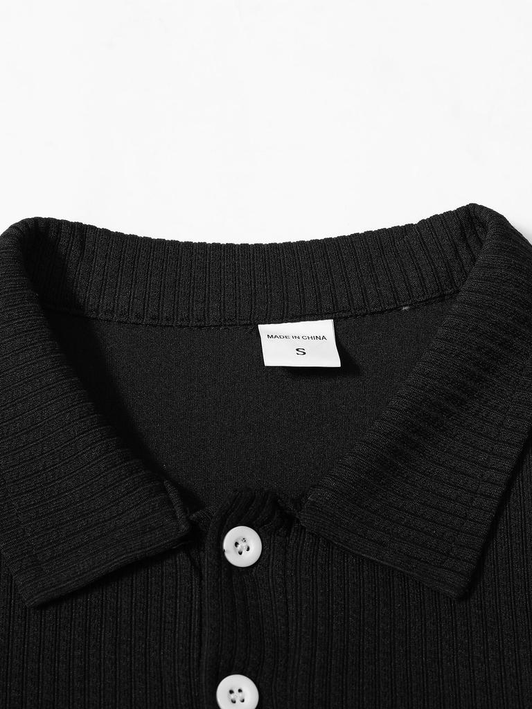 European American Men's Knit Lapel Long Sleeve Polo Shirt