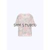 Spring and Summer New Women's Clothing Casual Rib Decorative Layer Flower Print Round Neck Short Sleeve Knitwear 1822018