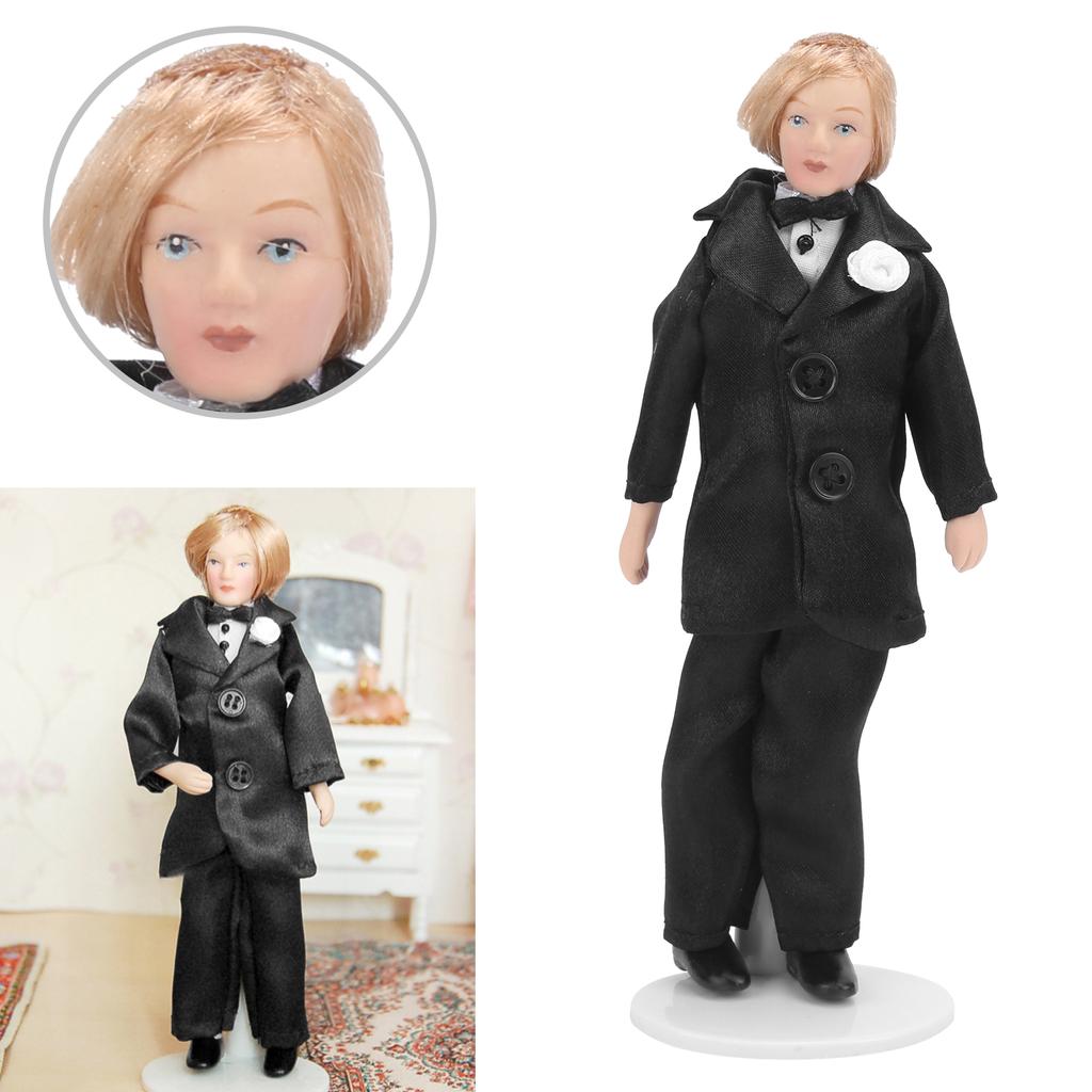 Doll House Groom Miniature Porcelain Doll Groom 1/12 Scale Dollhouse Decoration Accessory