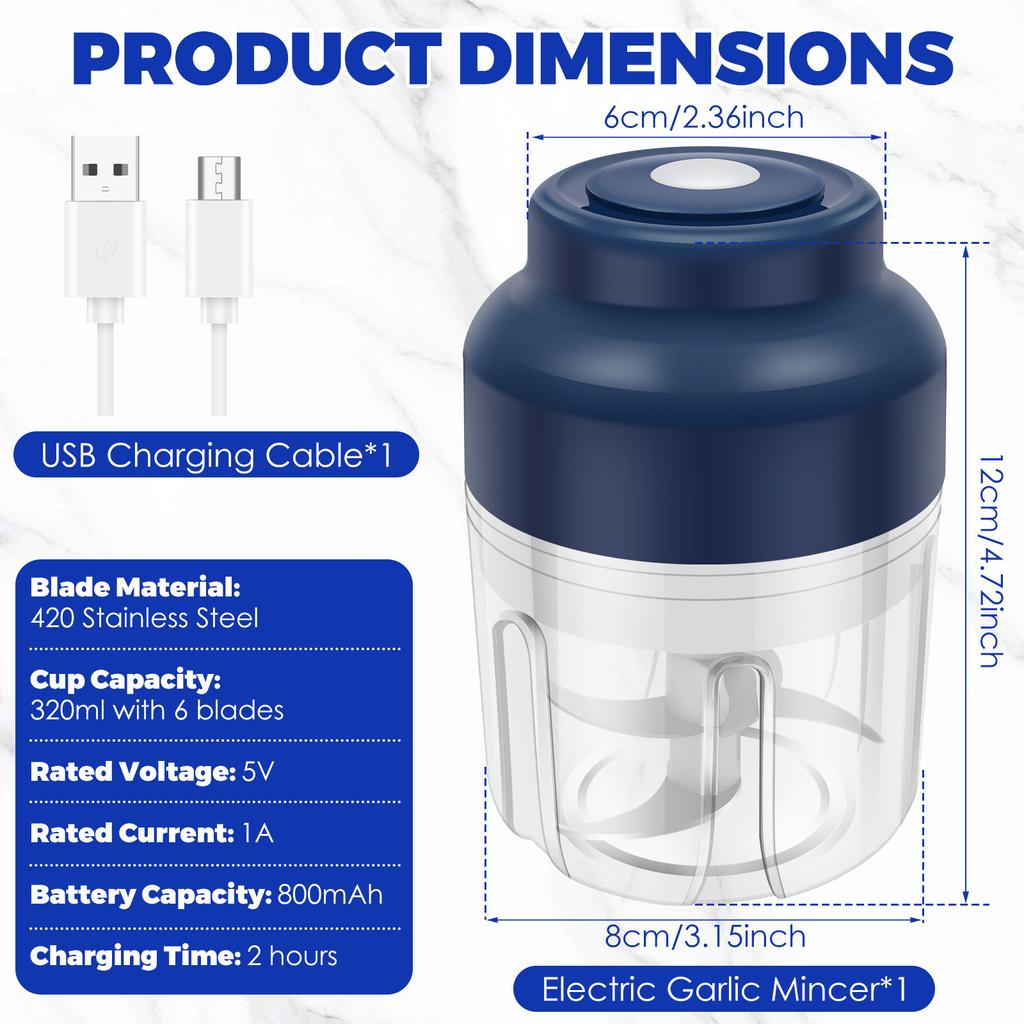 Elektrischer Knoblauchhacker Tragbarer Gemüsehacker Knoblauchmühle Stampfer Kabellose Küchenmaschine für für Ingwer, Chili, Obst, Fleisch
