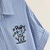 Sybosher Women's Striped Color Block Lapel Short Sleeve Casual Shirt