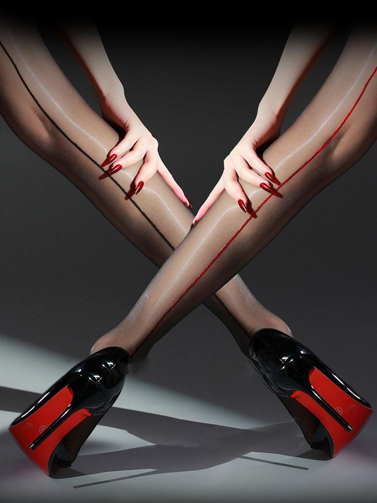 Meias-calças Sexy de Cintura Alta com Gancho em T para Mulheres Meias-calças sem Gancho Ultrafinas Brilhantes em Óleo Transparentes Meias-calças Transparentes Linha de Moda Estampada