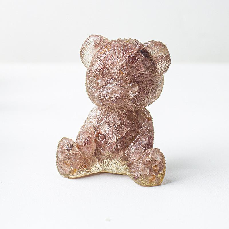 Crystal Resin Bear Desk Ornament With Natural Water Crystals For Home Office Decor