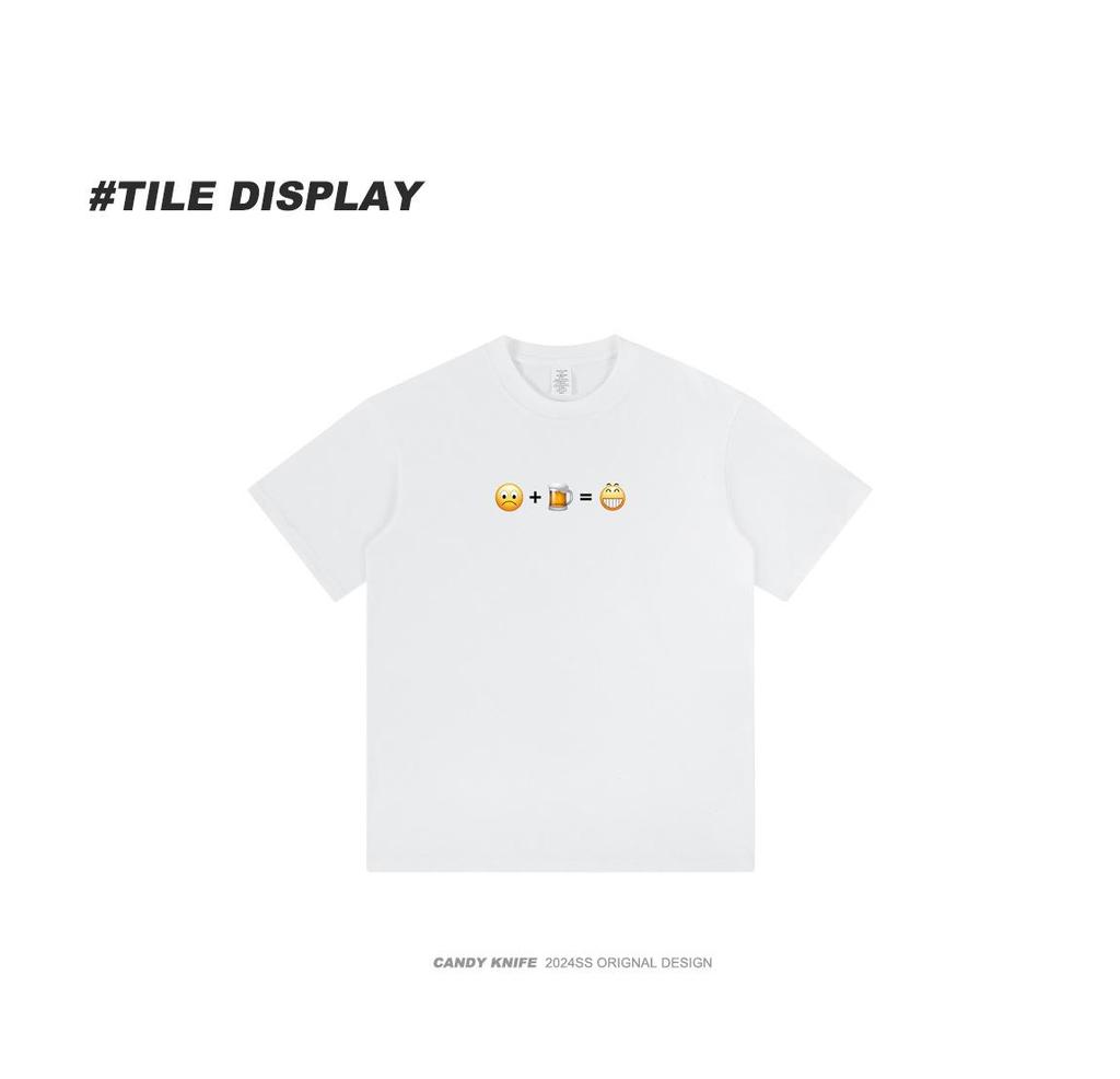 Happy Emoji Unisex Loose Short Sleeve T-Shirt - Summer Trendy Hong Kong Style, Pure Cotton