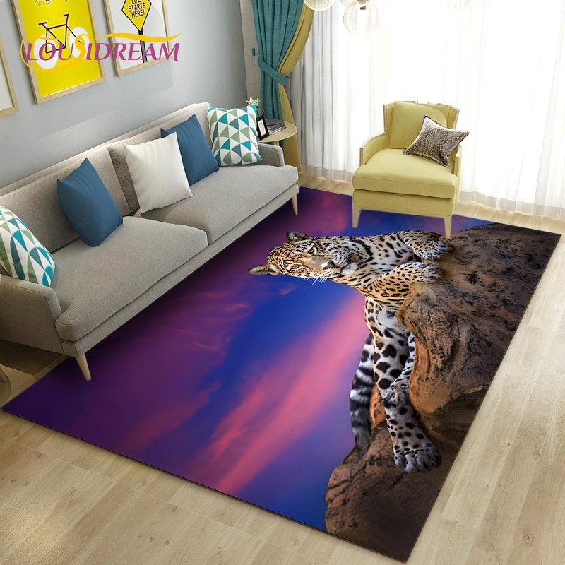 3D White Tiger Lion Leopard Wolf Area Rug,Carpet Rug for Living Room Bedroom Sofa Doormat Decoration,Kid Play Non-slip Floor Mat