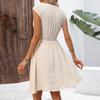 Summer V-neck Sleeveless Lace Fashion Dress Hollow Out Elegant Slim Fit Party A-line Dress Female Loose Casual Simple Solid Color Pleated Clothing