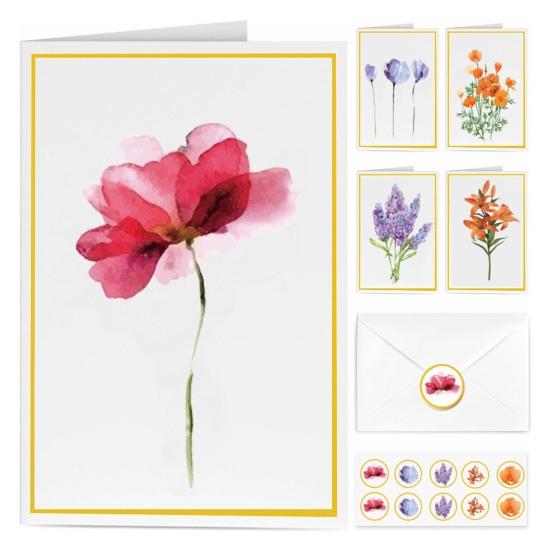 10 stk notatkort Gullfolie blomsterdesign gratulasjonskort med konvolutter og klistremerke til bursdags bryllupsdag Business Gathering