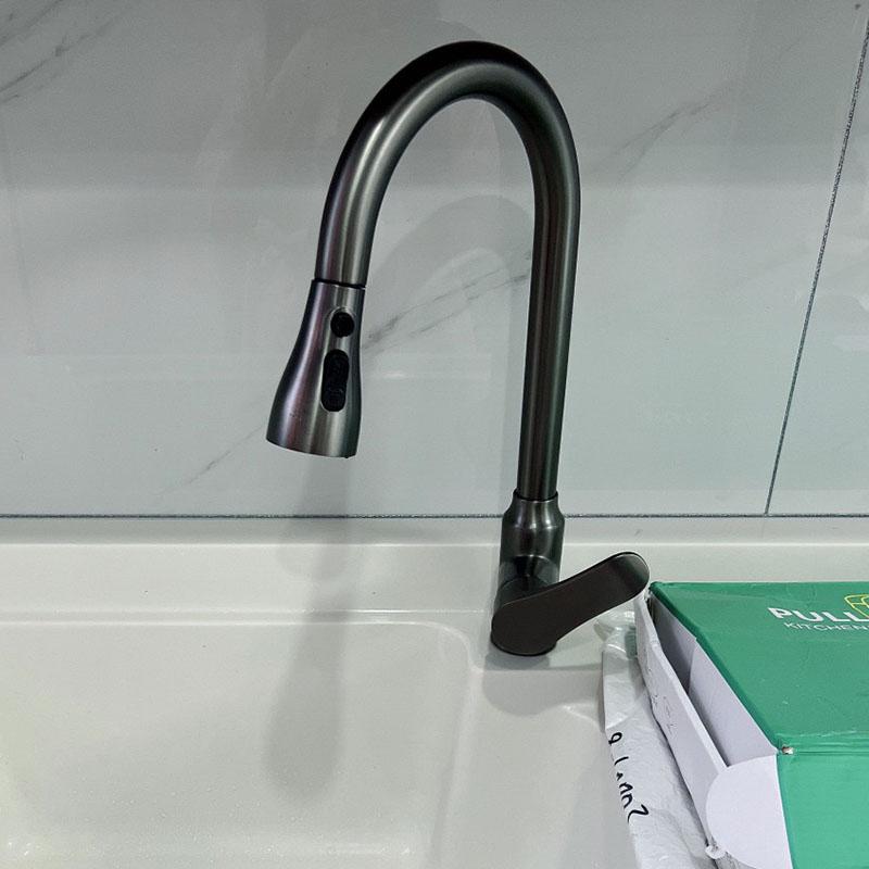 Brushed Gray Kitchen Sink Faucet Pull Down Sprayer 360 Rotate Kitchen Tap Single Lever Mixer Tap With 2 Water Modes