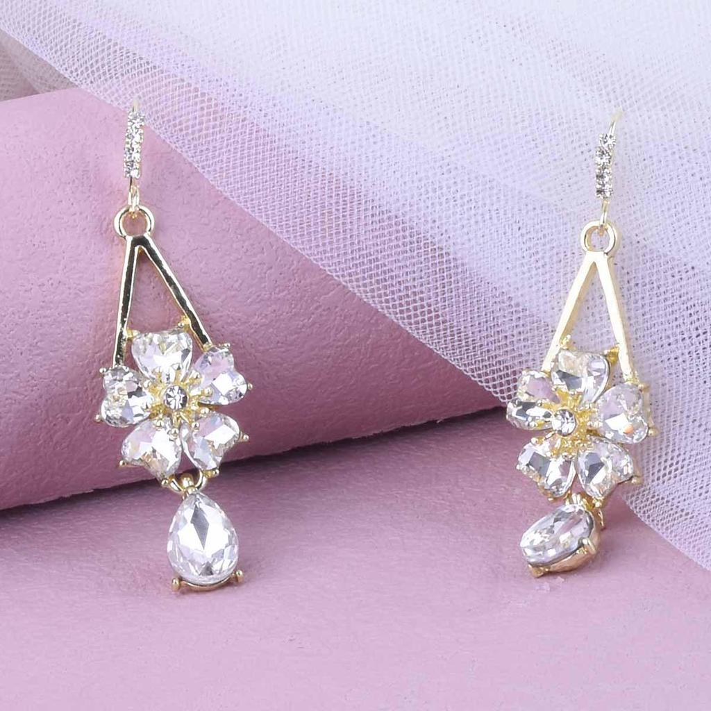 Transformable Fashion Rhinestone Flower Drop Earrings with Elegant and Slimming Ear Hook Design