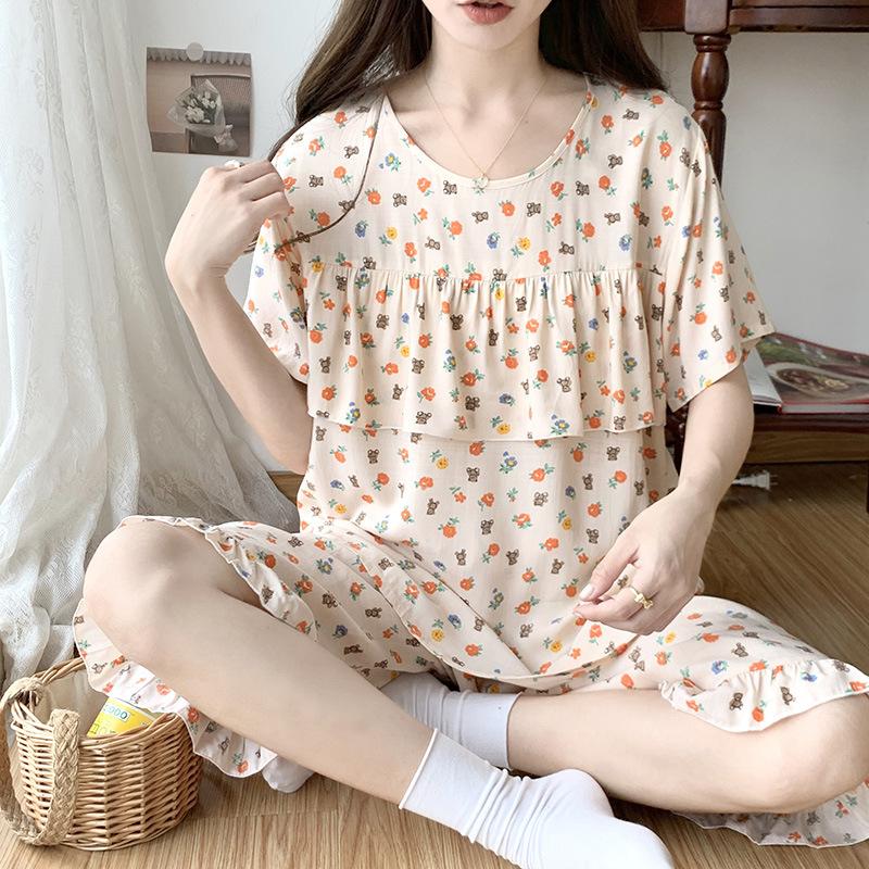 Anti-bumping cotton and silk pajamas women's summer Korean version of small fresh and cool loungewear Japanese students short-sleeved cotton