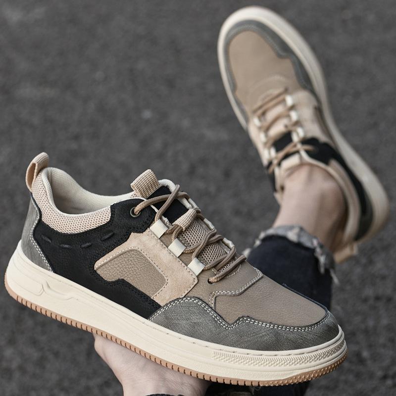Men's shoes 2025 summer new men's low-top casual board shoes retro fashion British breathable outdoor high-end leather shoes