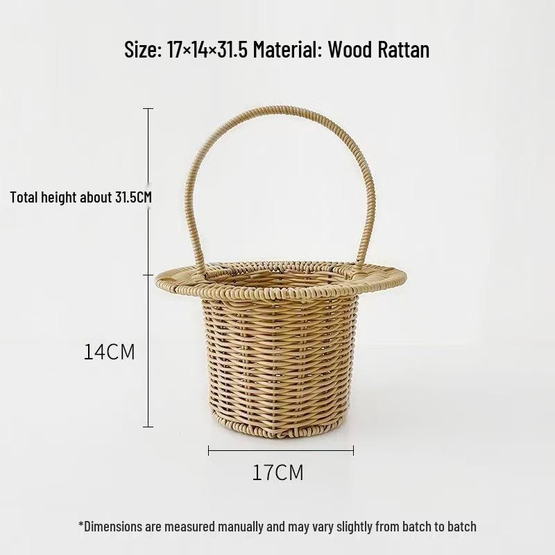 Pastoral-Style Handwoven Rattan Flower Basket - Small Decorative Green Plant Basket