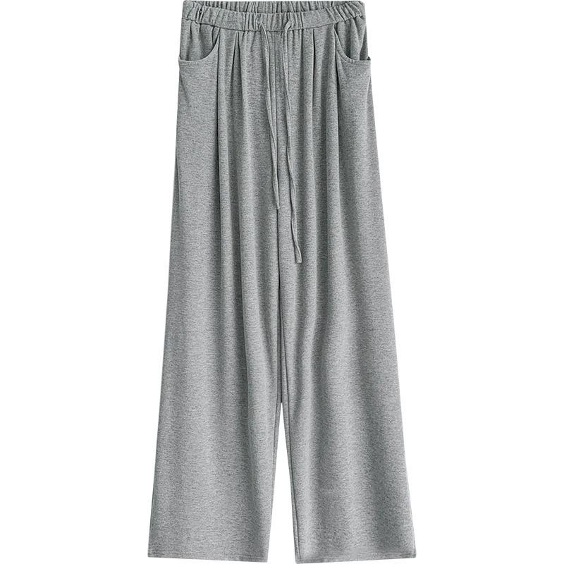 2025 Petite Women's Wide-Leg Gray Sweatpants - Drawstring Casual Pants for Autumn/Winter (XS)