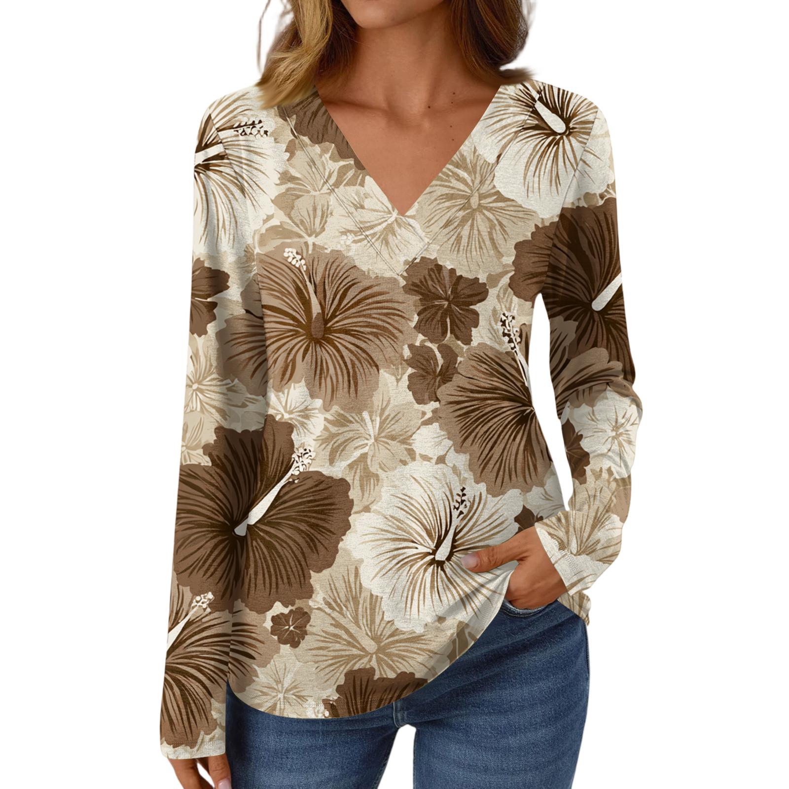 

Женская повседневная модная футболка с длинным рукавом и V-образным вырезом с начесом, в стиле ретро, с цветочным принтом S