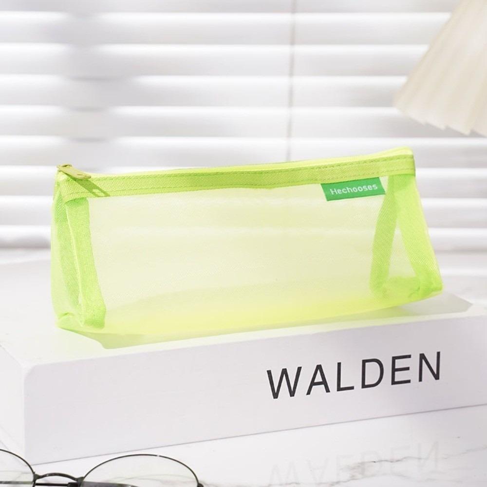 Stylish Nylon Mesh Pencil Case Solid Color with Zipper Stationery Bag Large Capacity Storage Bag Multi-Purpose Use