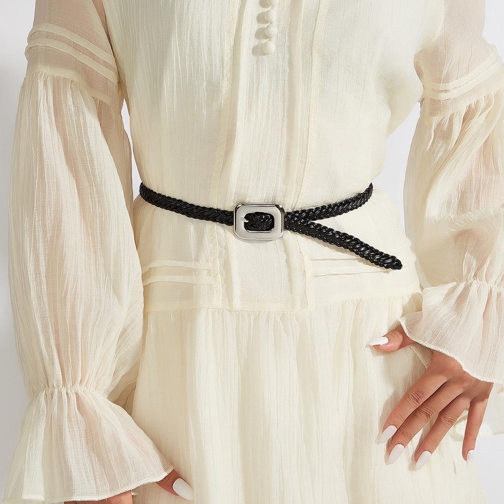 Casual Pu Womens Leather Belt With Woven Pattern And Alloy Buckle For Daily