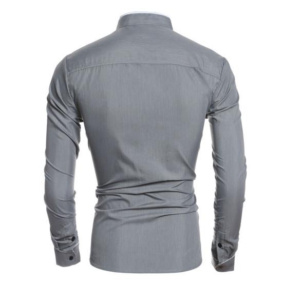 Men Shirt Business Single-breasted Stand Collar Formal Contrast Color Line Autumn Shirt for Work