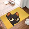 Warm Yellow Cute Peeking Black Cat Floor Mat Non Slip Soft Rug Entryway Room Adorable Kitten Print Household Doormat