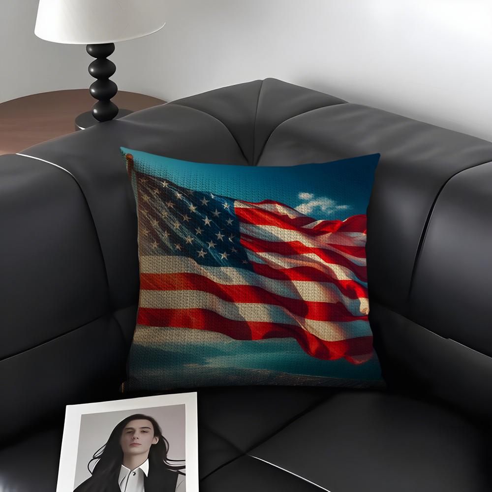 The USA Fashion Cushion Cover Natural Linen Organic Fabric DoubleSided Printing Sofa Home Decor Gift Pillow Case