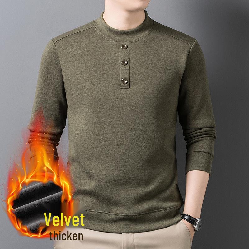 

Men s Fleece-Lined Thickened Hoodie, 2025 Autumn/Winter New Style, Half-High Collar, Long Sleeve Base Layer L зелений