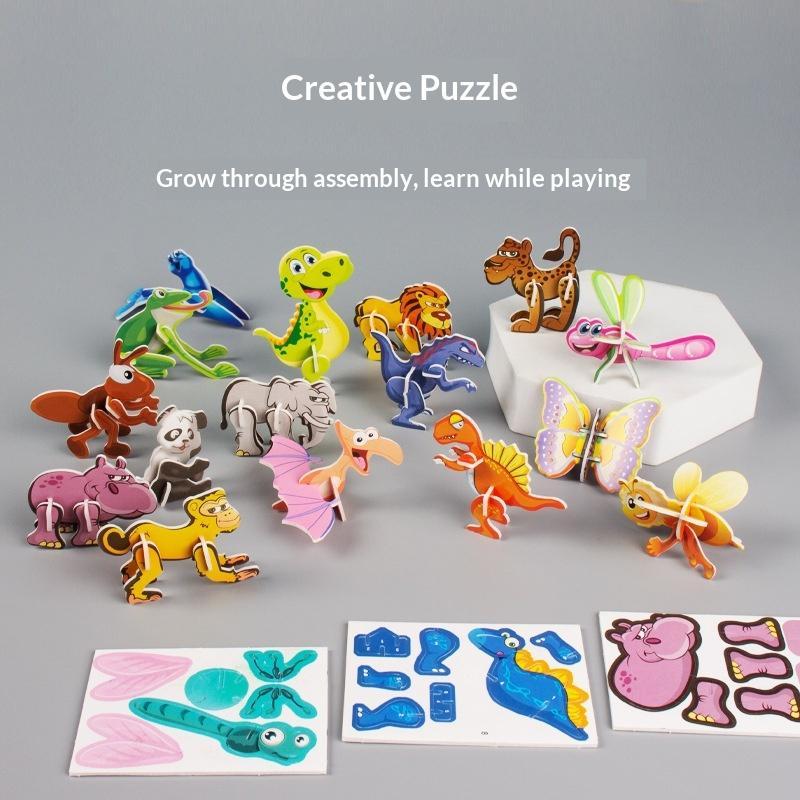 Educational 3D Puzzle Blocks 25Pcs Dinosaurs Animals Airplanes Insects Jigsaw Toys for Kids Home Playtime
