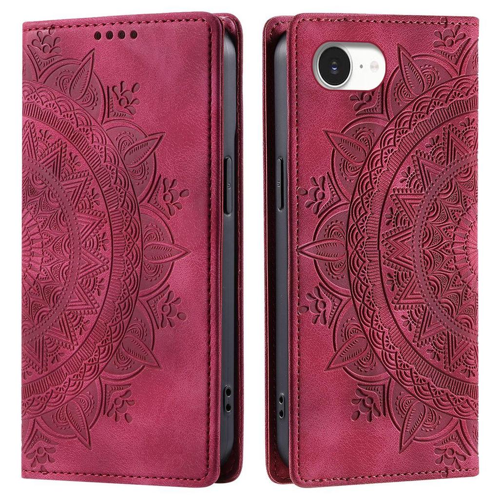 For iPhone 16e/17e Mandala Embossed PU Leather Flip Wallet Case Magnetic Closure Cover