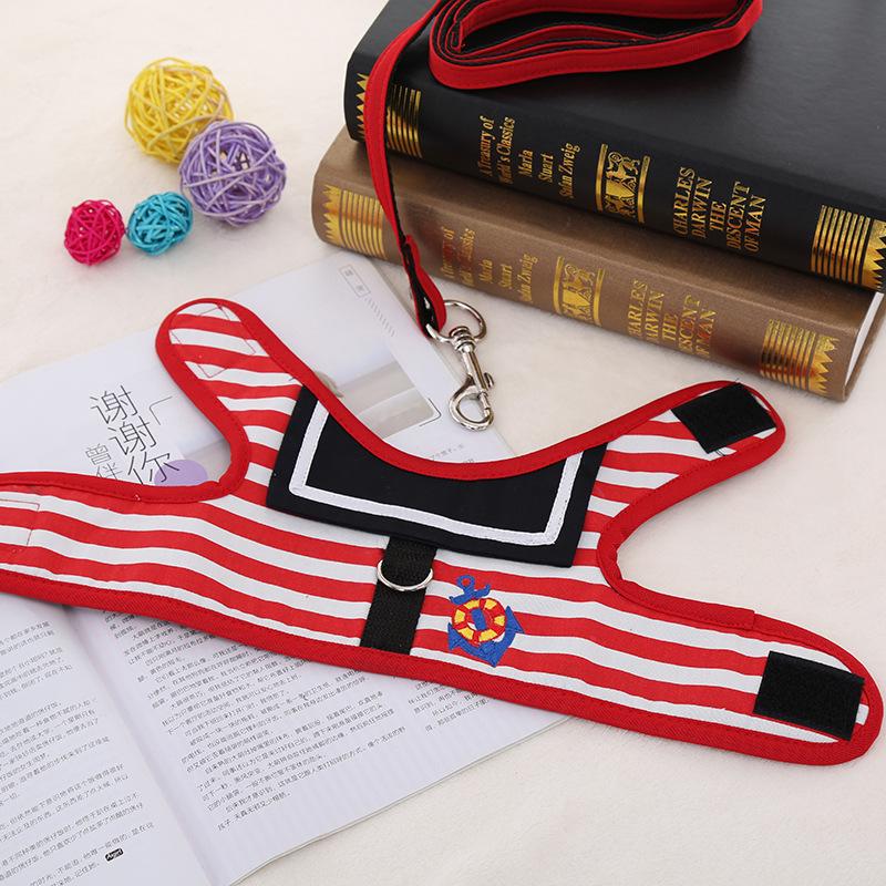 Abbigliamento per Cani Animali Domestici Morbido Traspirante Stile Marinaio Set Guinzaglio per Cani Piccoli Medi Chihuahua Cucciolo Collare Gatto Animale Domestico Cane Pettorina Guinzaglio