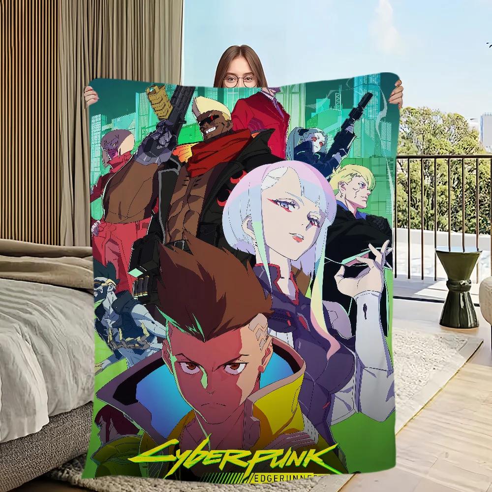 cartoon Flannel warm comfort C-Cyberpunk soft plush blanket for sofa living E-Edgerunners room office anime bedroom travel gift