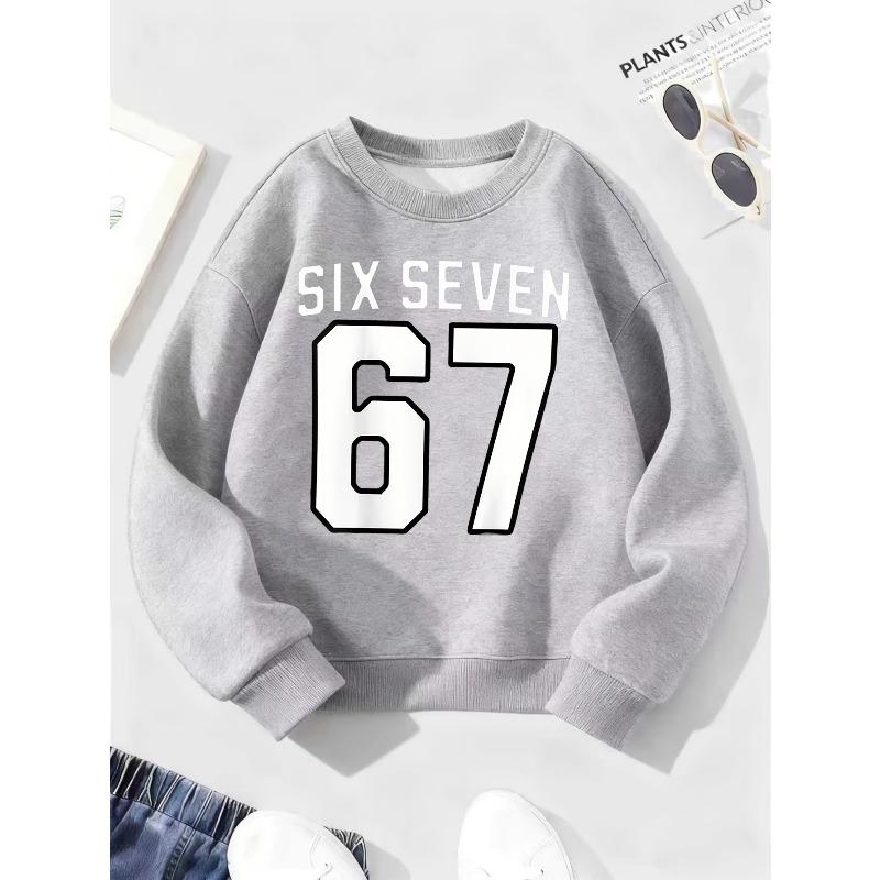 Kids Unisex 67 Number Meme Sweatshirt • Crewneck Sweatshirt • Funny 67 Kids' Design • Fashionable Casual Street Style with Number 67 Print