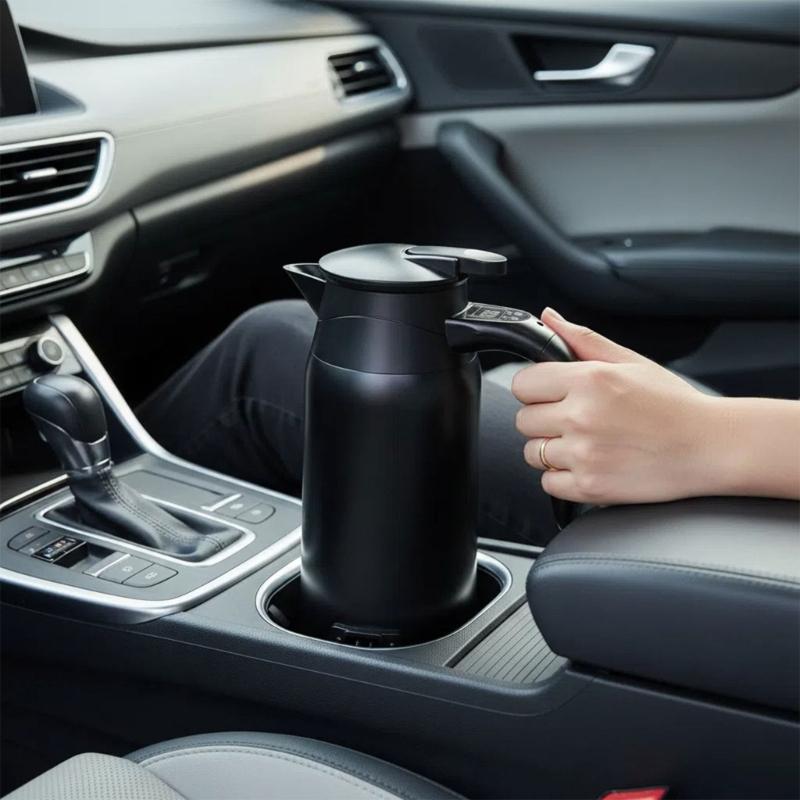Elektrischer Wasserkocher mit hoher Kapazität für das Auto, 800 ml, mit digitaler Temperaturregelung, doppelwandiger Isolierung, 12V 24V Universal