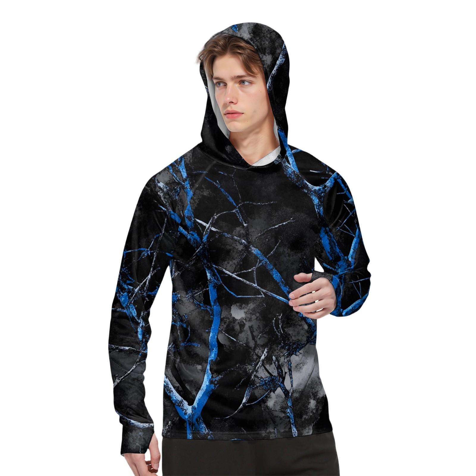 

Мужская модная рубашка с длинным рукавом с принтом и капюшоном SPF/UV XL чёрный