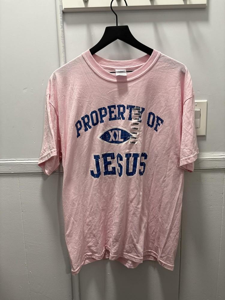 Property of Jesus Shirt Mens Large Pink Gildan Ultra Blend Christian Graphic Tee Unisex T-Shirt S