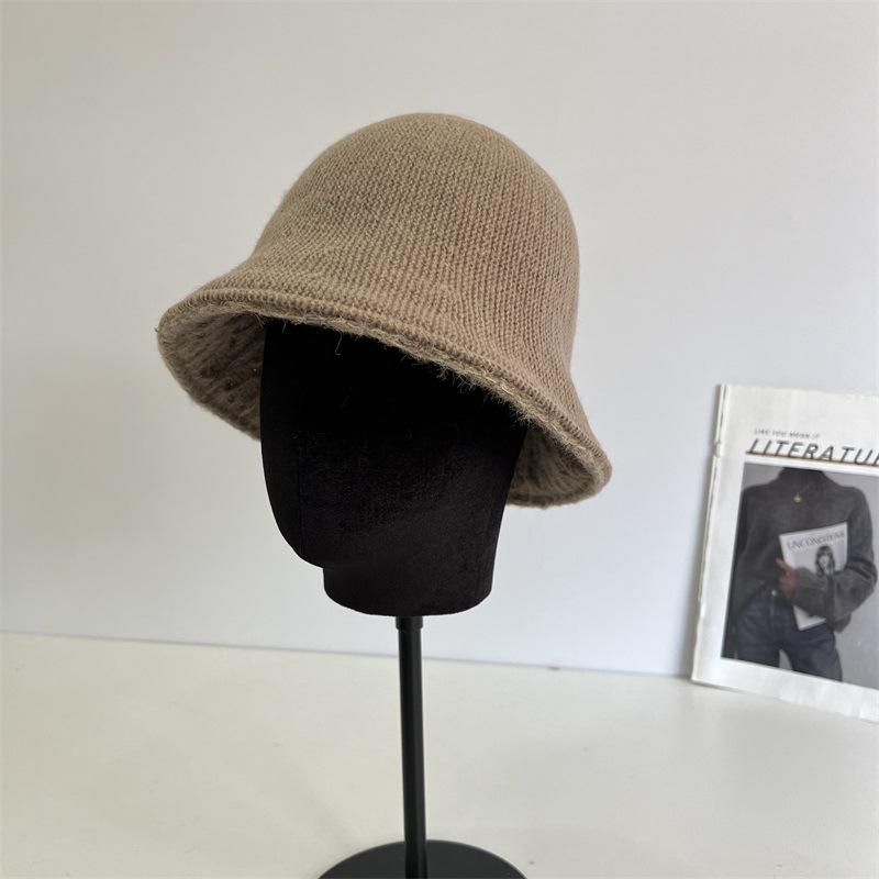 Knitted Double-sided Fisherman's Hat Children Autumn and Winter Black Plain Face Covering Bucket Hat Showing Face Small Warm Basin